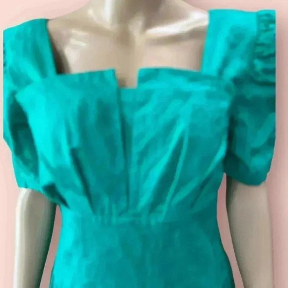 Lord & Taylor 1980’s fit n flare brocade vintage green dress with pockets-L - Picture 7 of 12